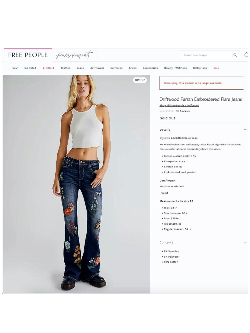 Free People x Driftwood Farrah Embroidered Flare Jeans Sz 30 - Picture 15 of 16